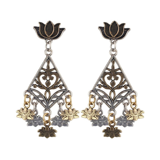 indoraa Women's Alloy, silver Plated Hook Dangler Hanging Earrings-Golden