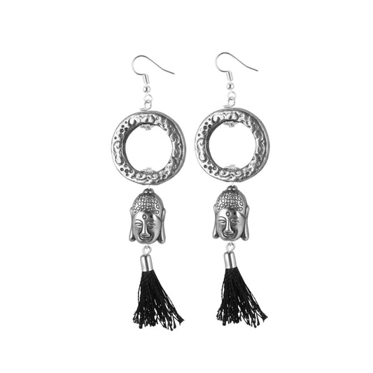 indoraa Women's Oxidized Silver plated Buddha Style Earrings-Silver