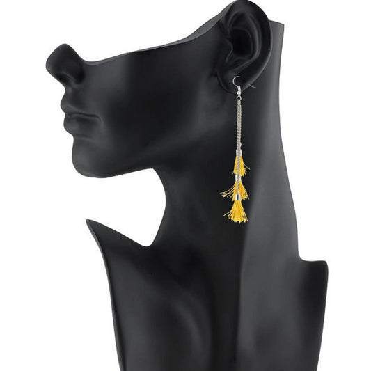 indoraa Women's Silver Plated Hook Dangler Hanging Tassel Fashion Earrings-Silver