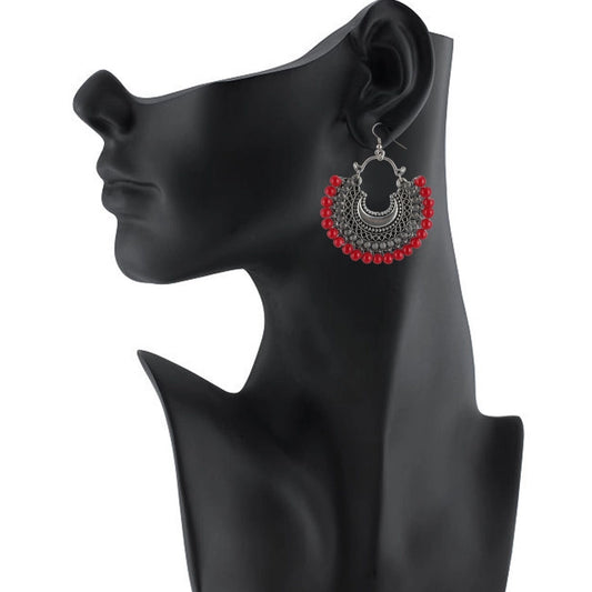 indoraa Women's Silver Plated Hook Dangler Hanging Beads Earrings-Silver