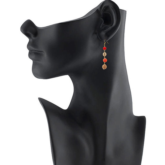 indoraa Women's Gold Plated Hook Dangler Hanging Tassel Earrings-Golden,Red