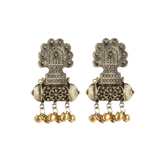 indoraa Women's Gold Plated Hook Dangler Hanging Afgani Earrings-Gold