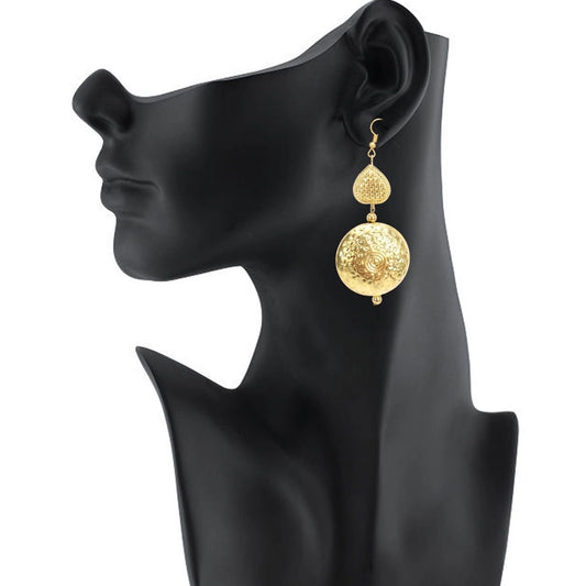 indoraa Women's Gold Plated Hook Dangler Hanging Earrings-Golden