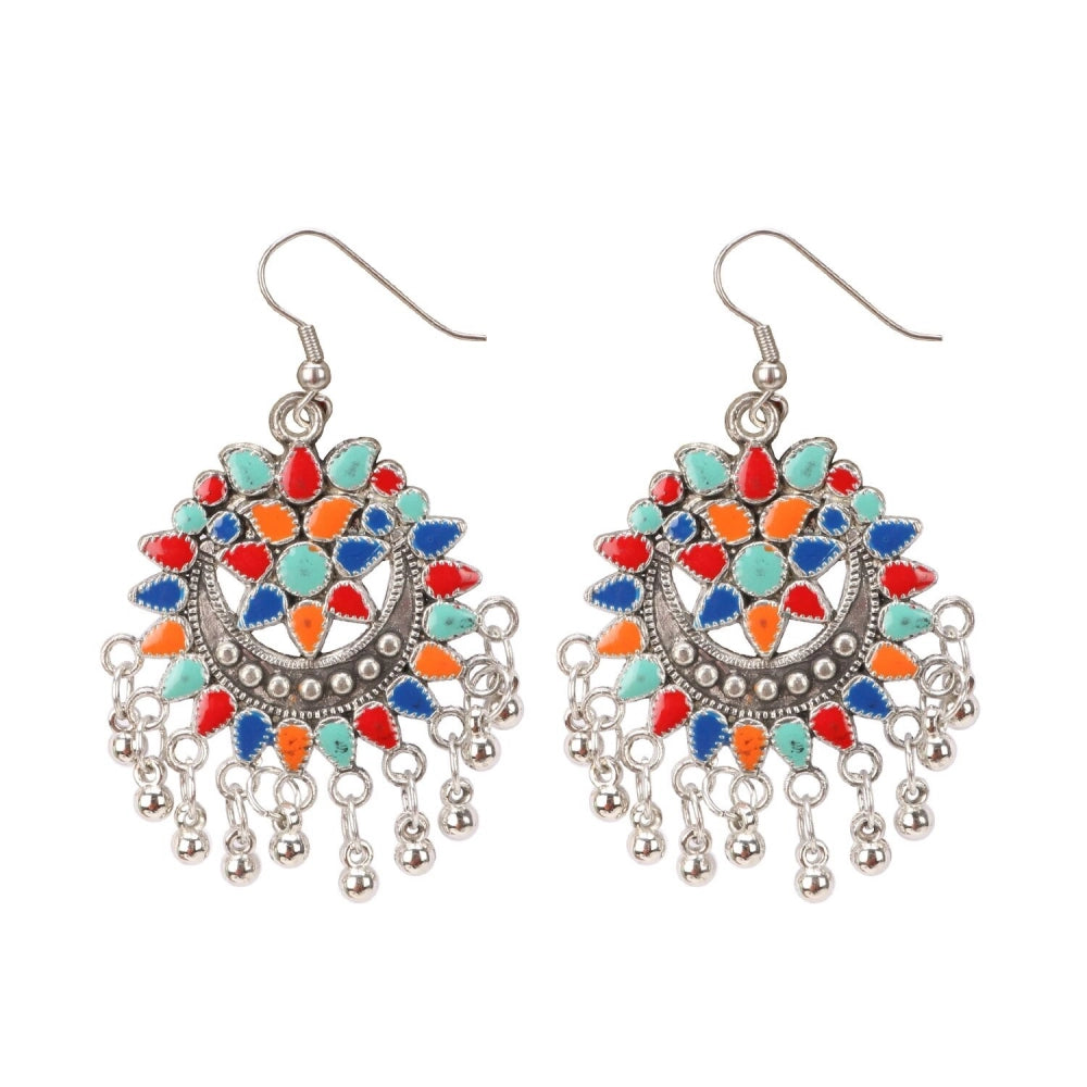 indoraa Women's Oxidize Silver plated Hook Dangler Hanging Afgani Earrings-Multicolour