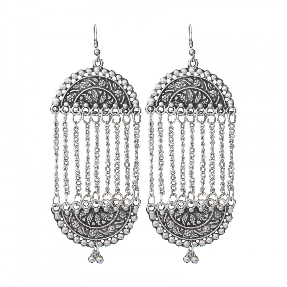 indoraa Women's Silver Plated Hook Dangler Hanging Earrings-Silver