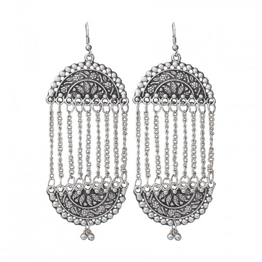 indoraa Women's Silver Plated Hook Dangler Hanging Earrings-Silver