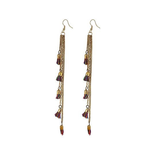 indoraa Women's Alloy, Beads Hook Dangler Hanging Tassel Earrings-Multi