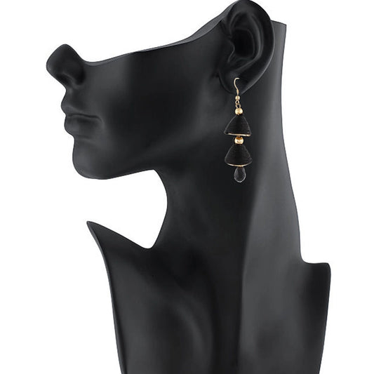 indoraa Women's Alloy, Beads Hook Dangler Hanging Earrings-Black