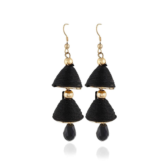 indoraa Women's Alloy, Beads Hook Dangler Hanging Earrings-Black