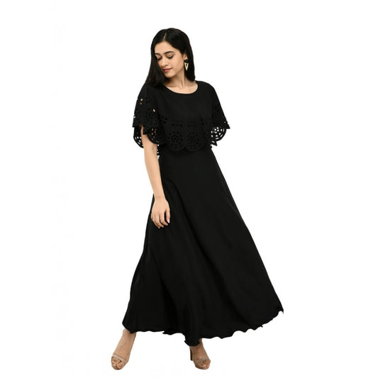 Indoraa Women's Crepe Solid Sleeveless Full Length Gown(Black)