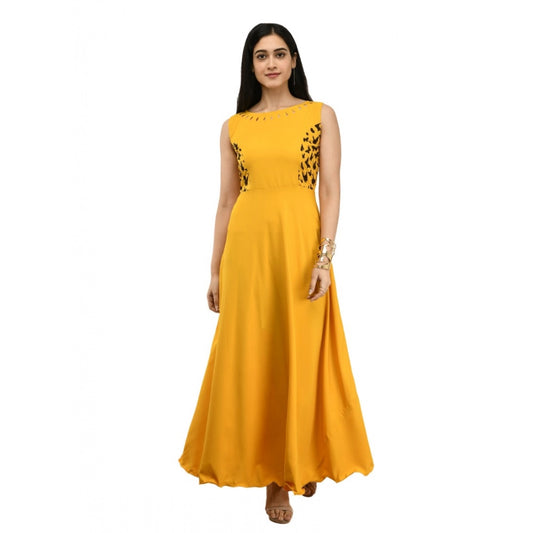 Indoraa Women's Crepe Solid Sleeveless Full Length Gown(Yellow)