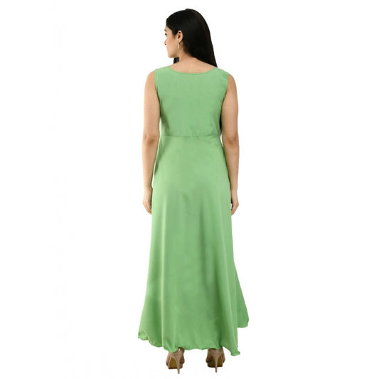 Indoraa Women's Crepe Solid Sleeveless Full Length Gown(Green)