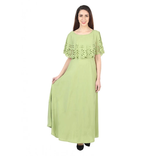 Indoraa Women's Crepe Solid Sleeveless Full Length Gown(Light Green)