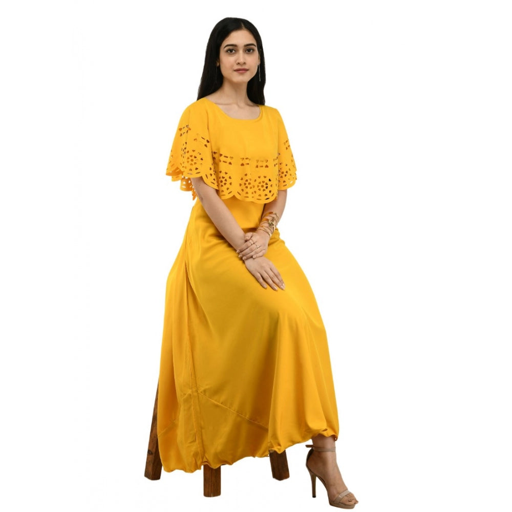 Indoraa Women's Crepe Solid Sleeveless Full Length Gown(Yellow)