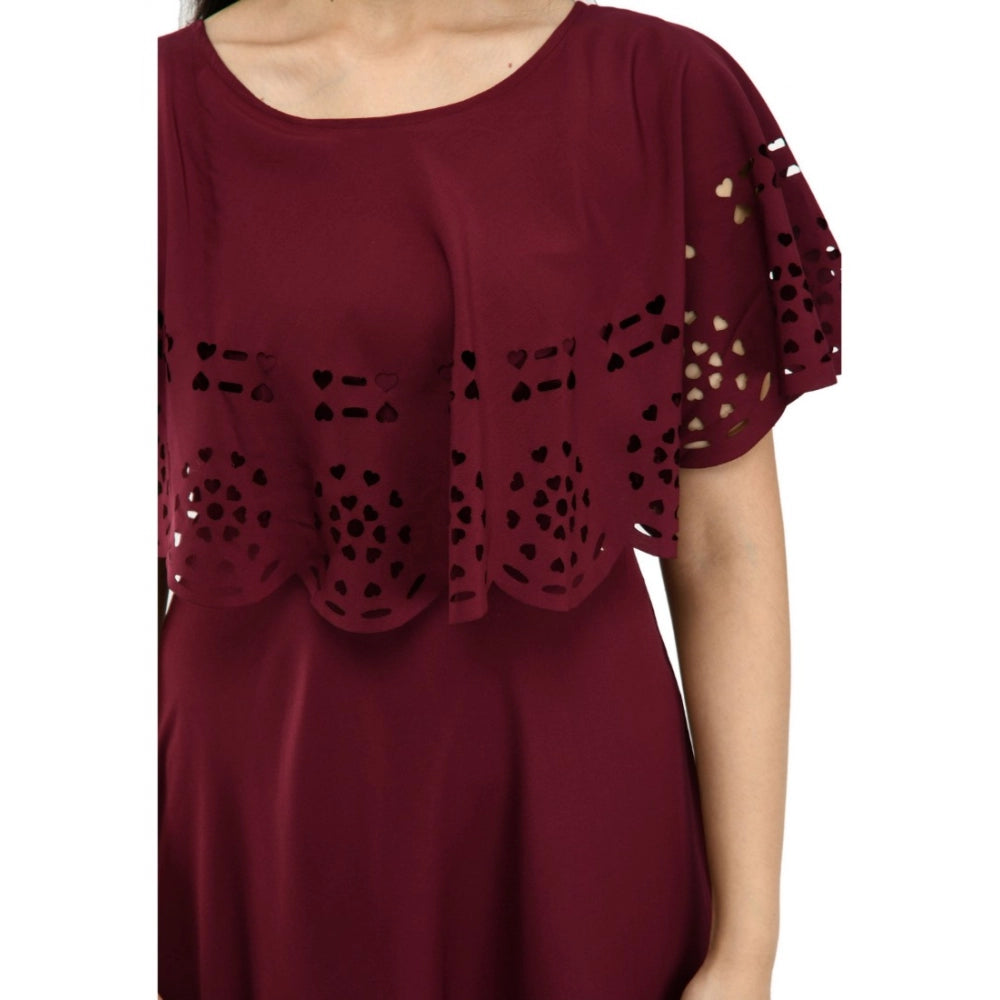 Indoraa Women's Crepe Solid Sleeveless Full Length Gown(Wine)
