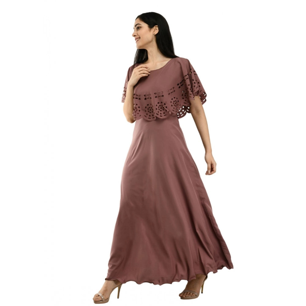 Indoraa Women's Crepe Solid Sleeveless Full Length Gown(Brown)