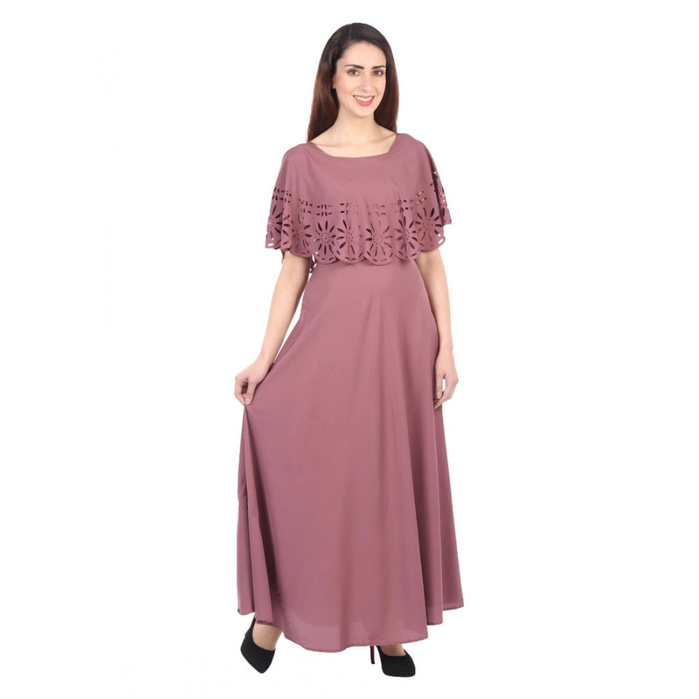 Indoraa Women's Crepe Solid Sleeveless Full Length Gown(Light Brown)