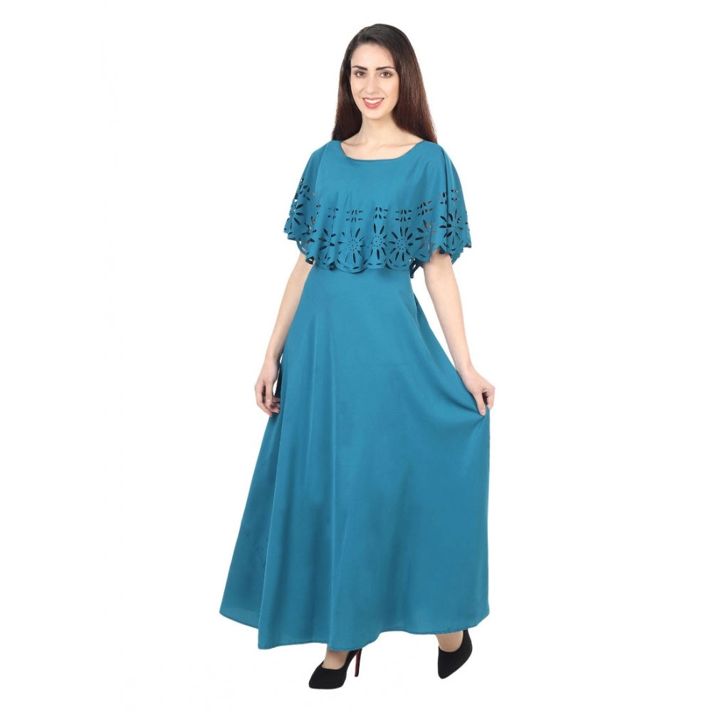 Indoraa Women's Crepe Solid Sleeveless Full Length Gown(Light Blue)