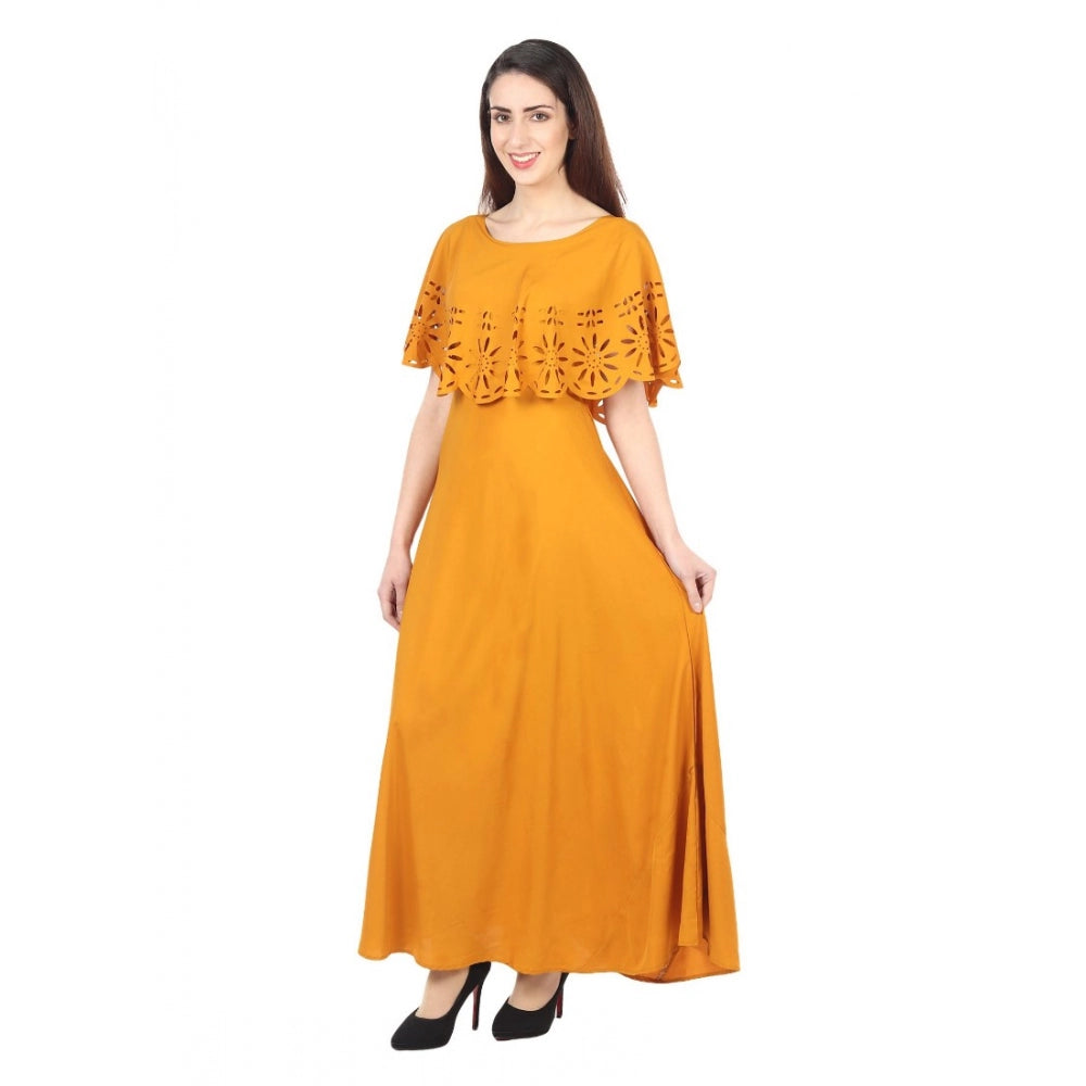 Indoraa Women's Crepe Solid Sleeveless Full Length Gown(Yellow)