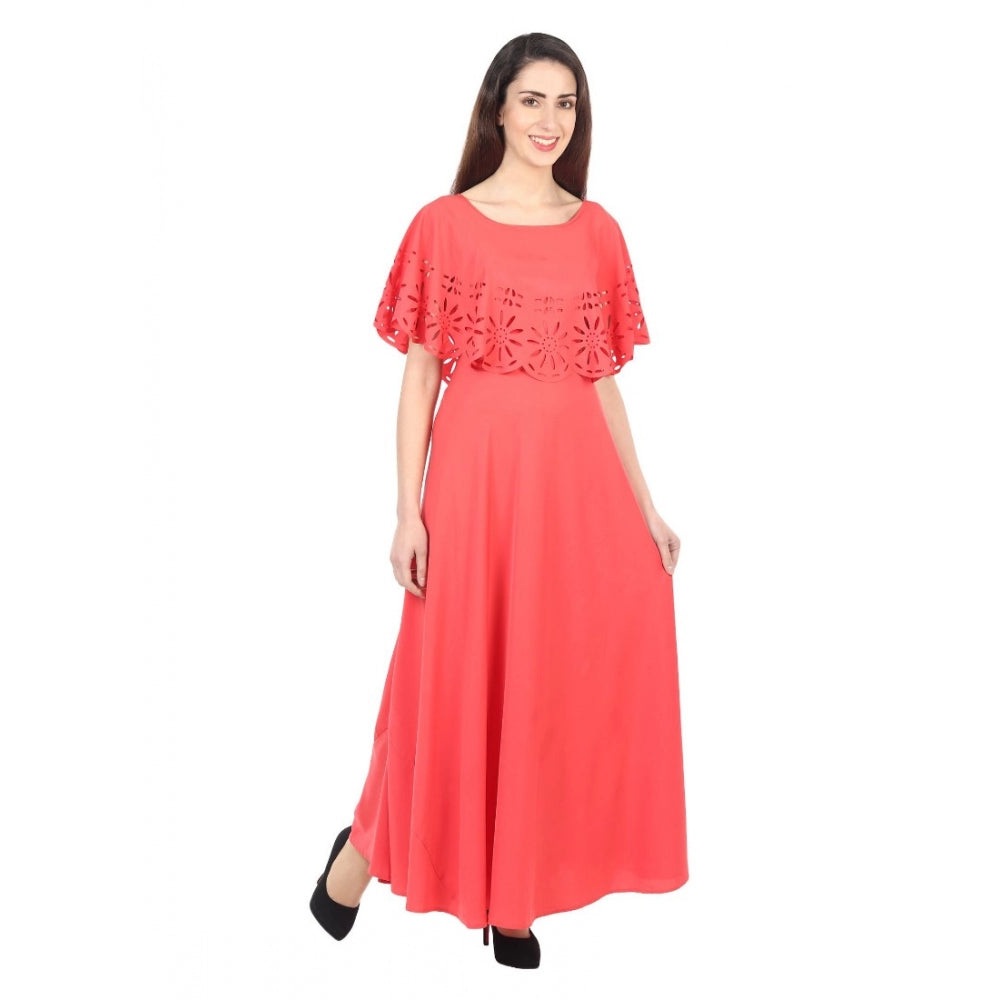 Indoraa Women's Crepe Solid Sleeveless Full Length Gown(Red)