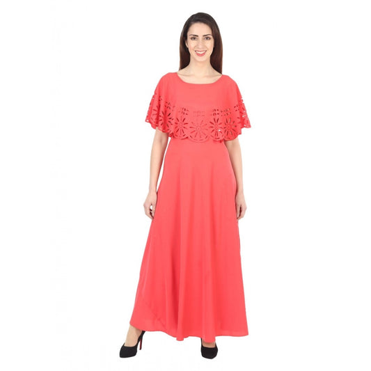 Indoraa Women's Crepe Solid Sleeveless Full Length Gown(Red)