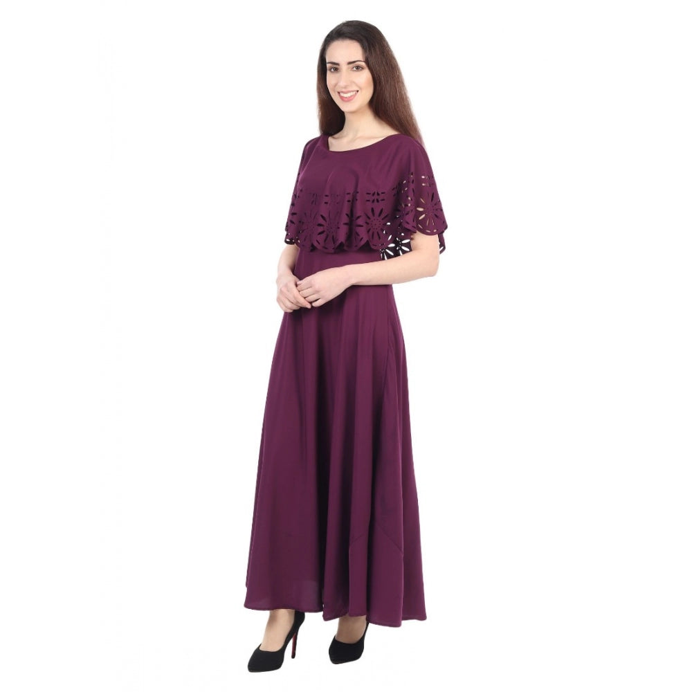 Indoraa Women's Crepe Solid Sleeveless Full Length Gown(Maroon)