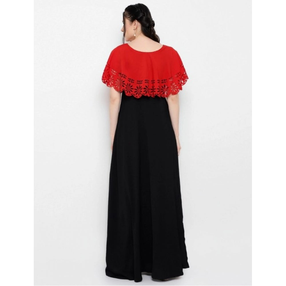 Indoraa Women's Crepe Solid Sleeveless Full Length Gown(Red Black)