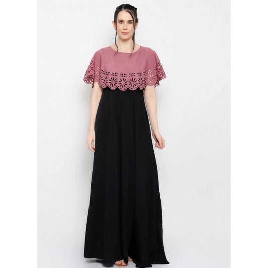 Indoraa Women's Crepe Solid Sleeveless Full Length Gown(Peach Black)