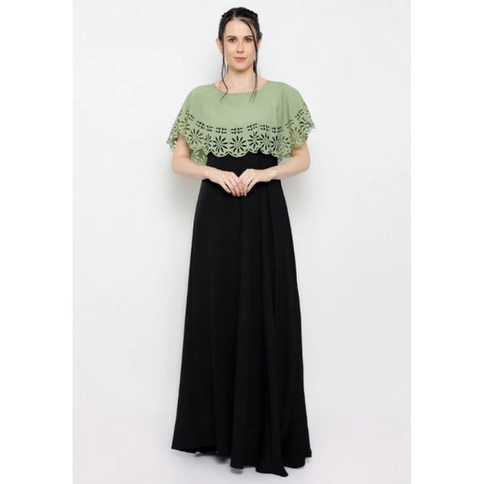 Indoraa Women's Crepe Solid Sleeveless Full Length Gown(Green Black)