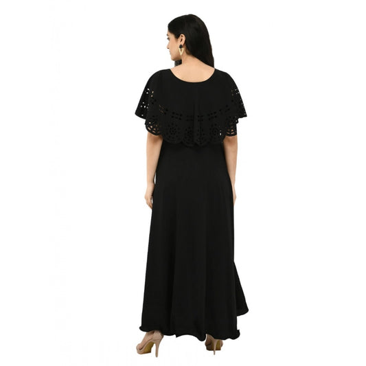 Indoraa Women's Crepe Solid Sleeveless Full Length Gown(Black)