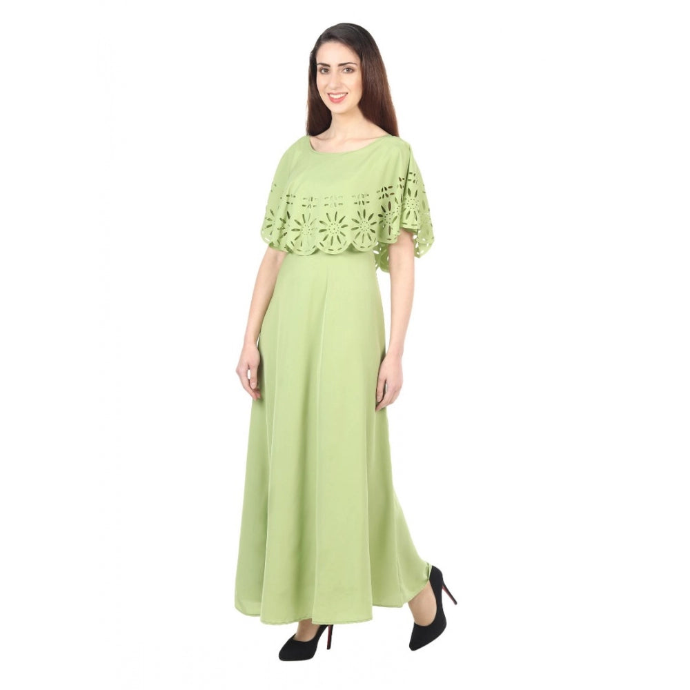 Indoraa Women's Crepe Solid Sleeveless Full Length Gown(Light Green)