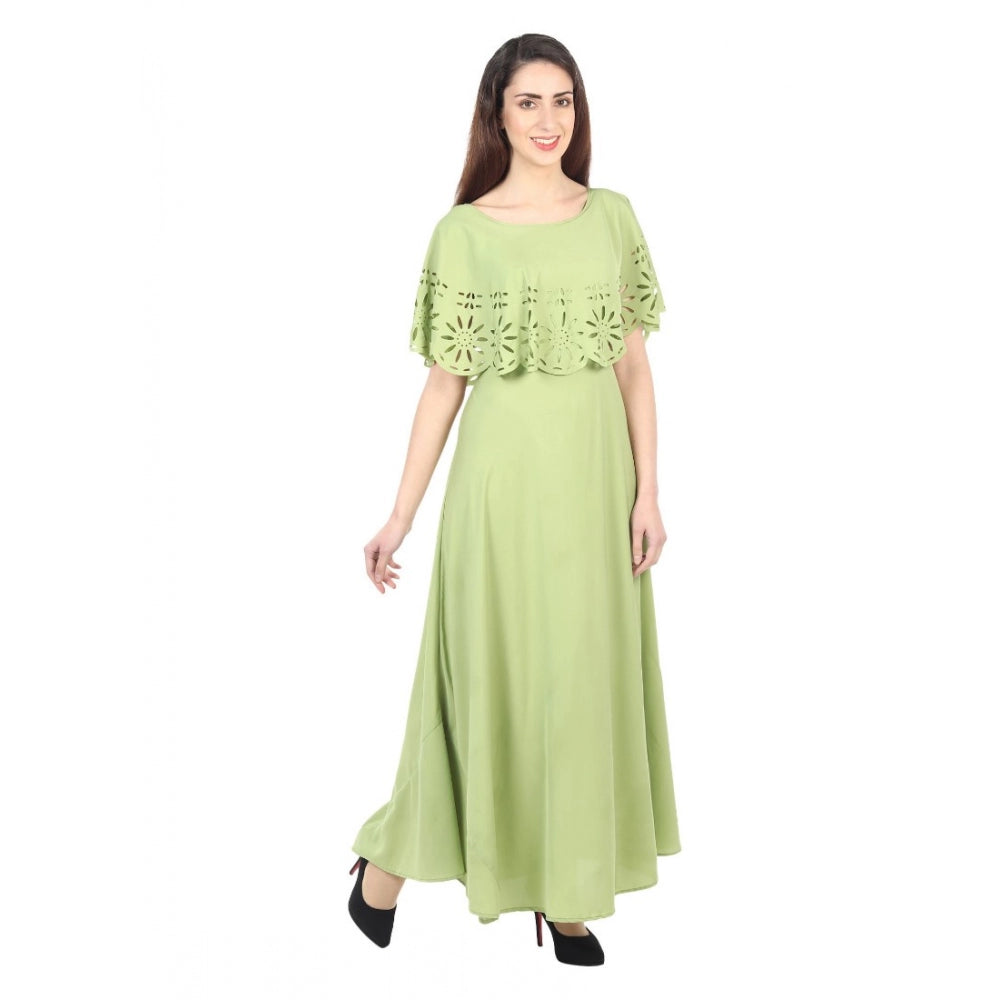 Indoraa Women's Crepe Solid Sleeveless Full Length Gown(Light Green)