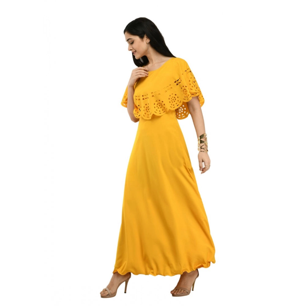 Indoraa Women's Crepe Solid Sleeveless Full Length Gown(Yellow)