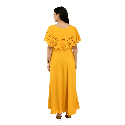 Indoraa Women's Crepe Solid Sleeveless Full Length Gown(Yellow)