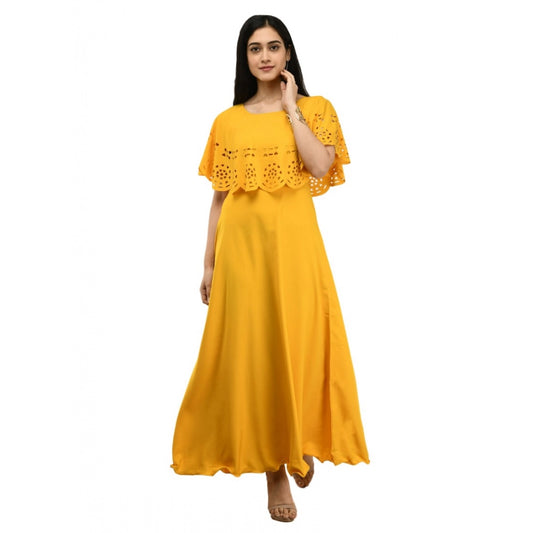 Indoraa Women's Crepe Solid Sleeveless Full Length Gown(Yellow)