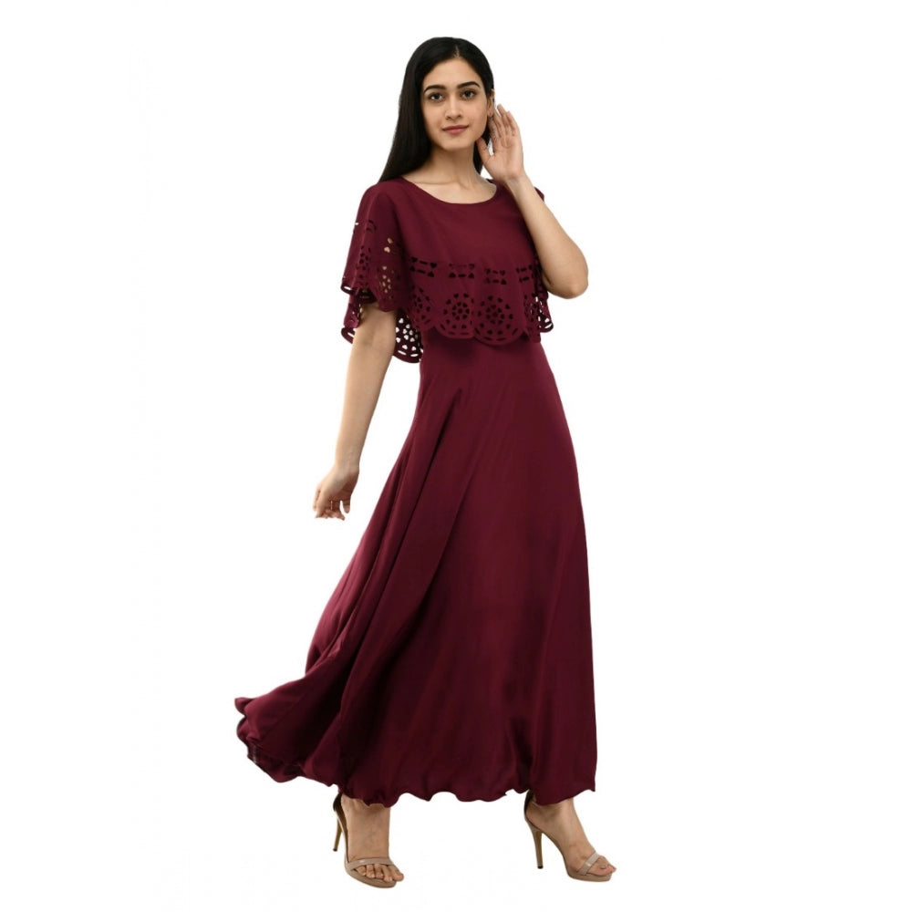 Indoraa Women's Crepe Solid Sleeveless Full Length Gown(Wine)