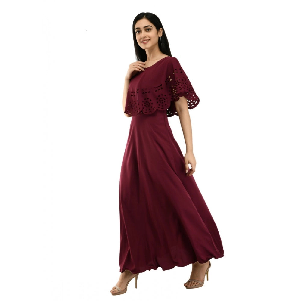 Indoraa Women's Crepe Solid Sleeveless Full Length Gown(Wine)
