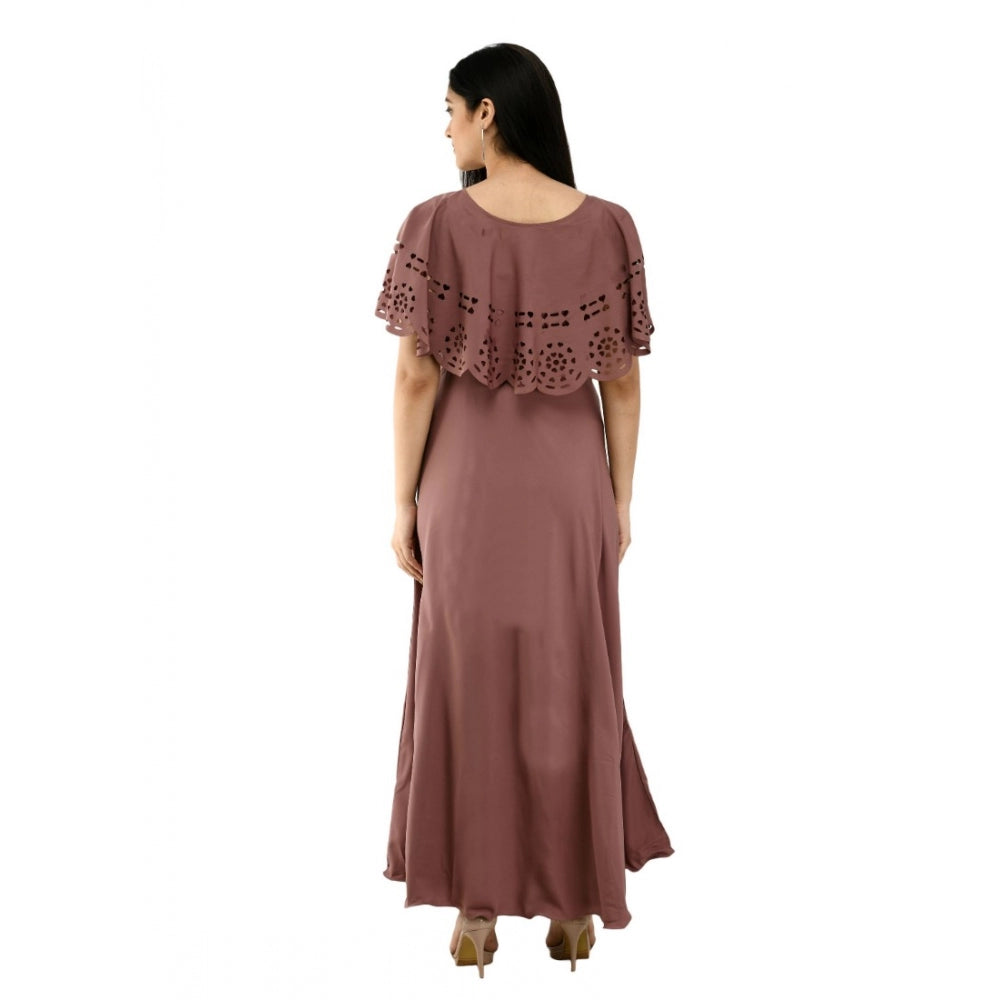 Indoraa Women's Crepe Solid Sleeveless Full Length Gown(Brown)