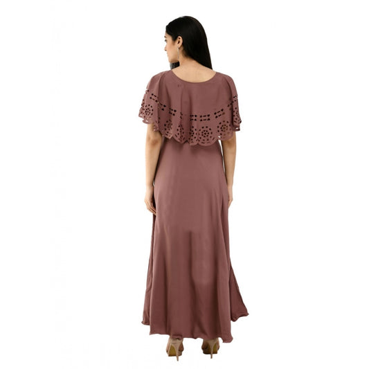 Indoraa Women's Crepe Solid Sleeveless Full Length Gown(Brown)