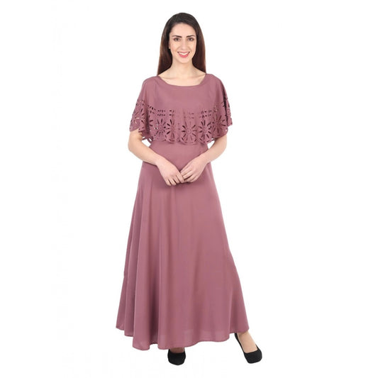 Indoraa Women's Crepe Solid Sleeveless Full Length Gown(Light Brown)