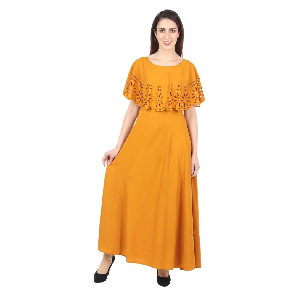 Indoraa Women's Crepe Solid Sleeveless Full Length Gown(Yellow)
