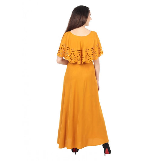 Indoraa Women's Crepe Solid Sleeveless Full Length Gown(Yellow)