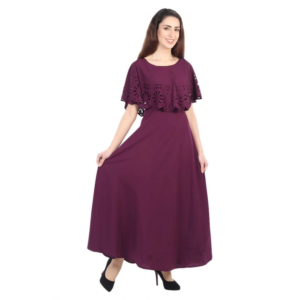 Indoraa Women's Crepe Solid Sleeveless Full Length Gown(Maroon)