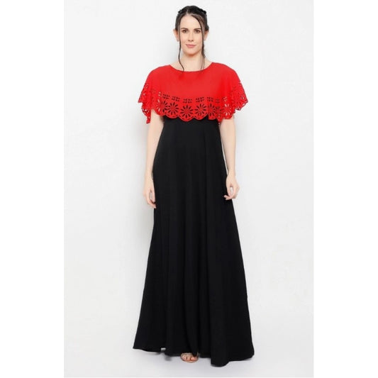 Indoraa Women's Crepe Solid Sleeveless Full Length Gown(Red Black)