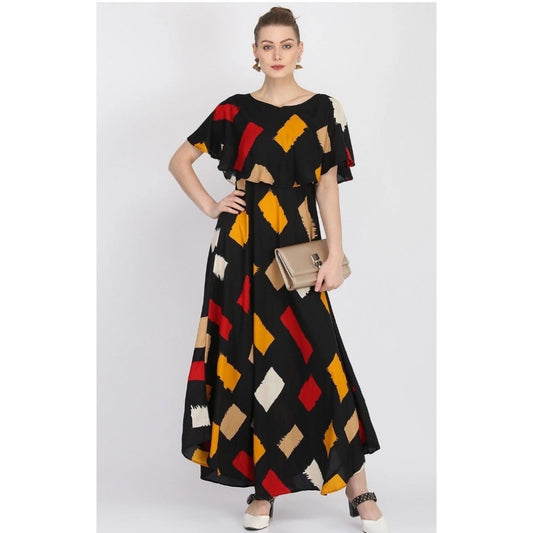 Indoraa Women's Crepe Printed Half Sleeves Full Length Gown(Multi)