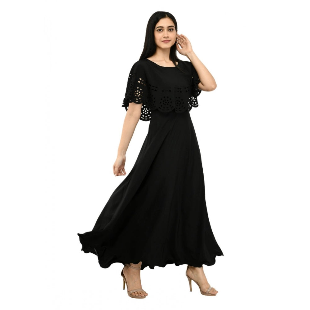 Indoraa Women's Crepe Solid Sleeveless Full Length Gown(Black)