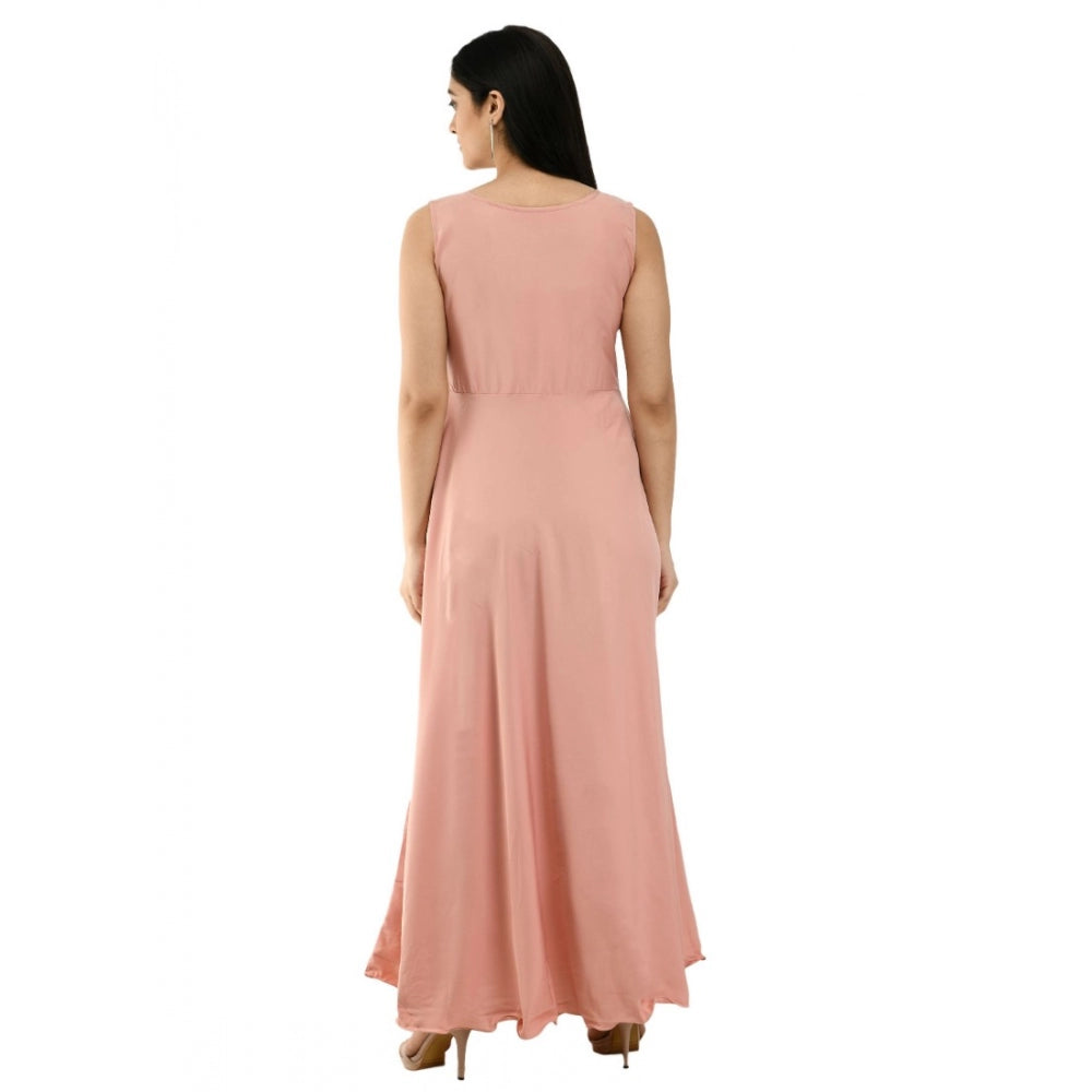 Indoraa Women's Crepe Solid Sleeveless Full Length Gown(Light Peach)