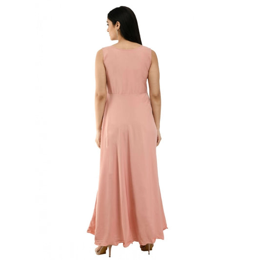 Indoraa Women's Crepe Solid Sleeveless Full Length Gown(Light Peach)