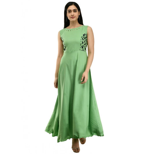 Indoraa Women's Crepe Solid Sleeveless Full Length Gown(Green)