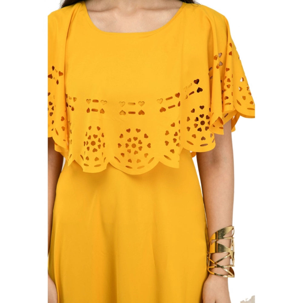 Indoraa Women's Crepe Solid Sleeveless Full Length Gown(Yellow)